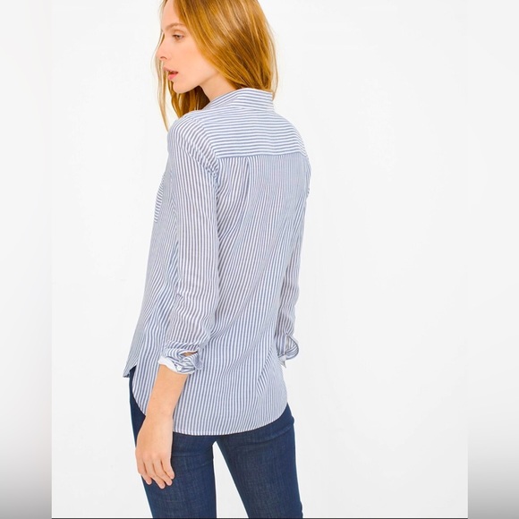 WHBM - Long Sleeve Blue Striped Shirt Button Down - Picture 6 of 9